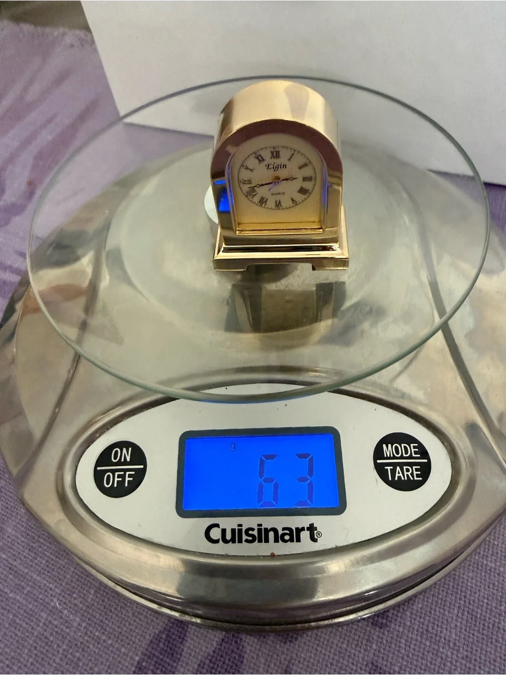 Elgin Mini Mantel Clock Gold Tone Quartz Roman Numerals Open Face w/ Manual